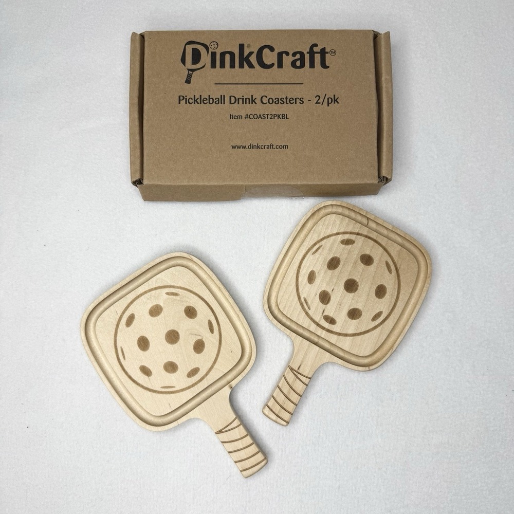 Dinkcraft Set‎ Of Two Pickleball Drink Coasters Wooden Gift
